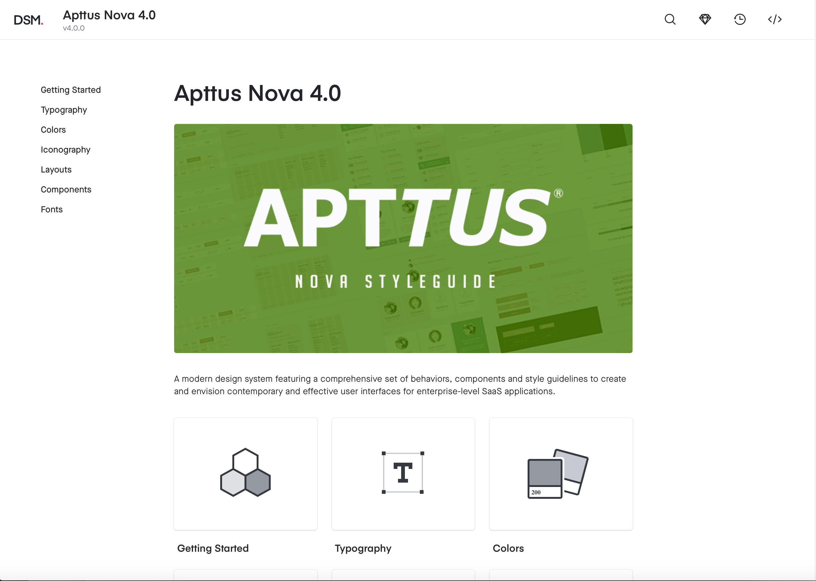 Screen capture of the customer-facing version of the Apttus NOVA Design System.