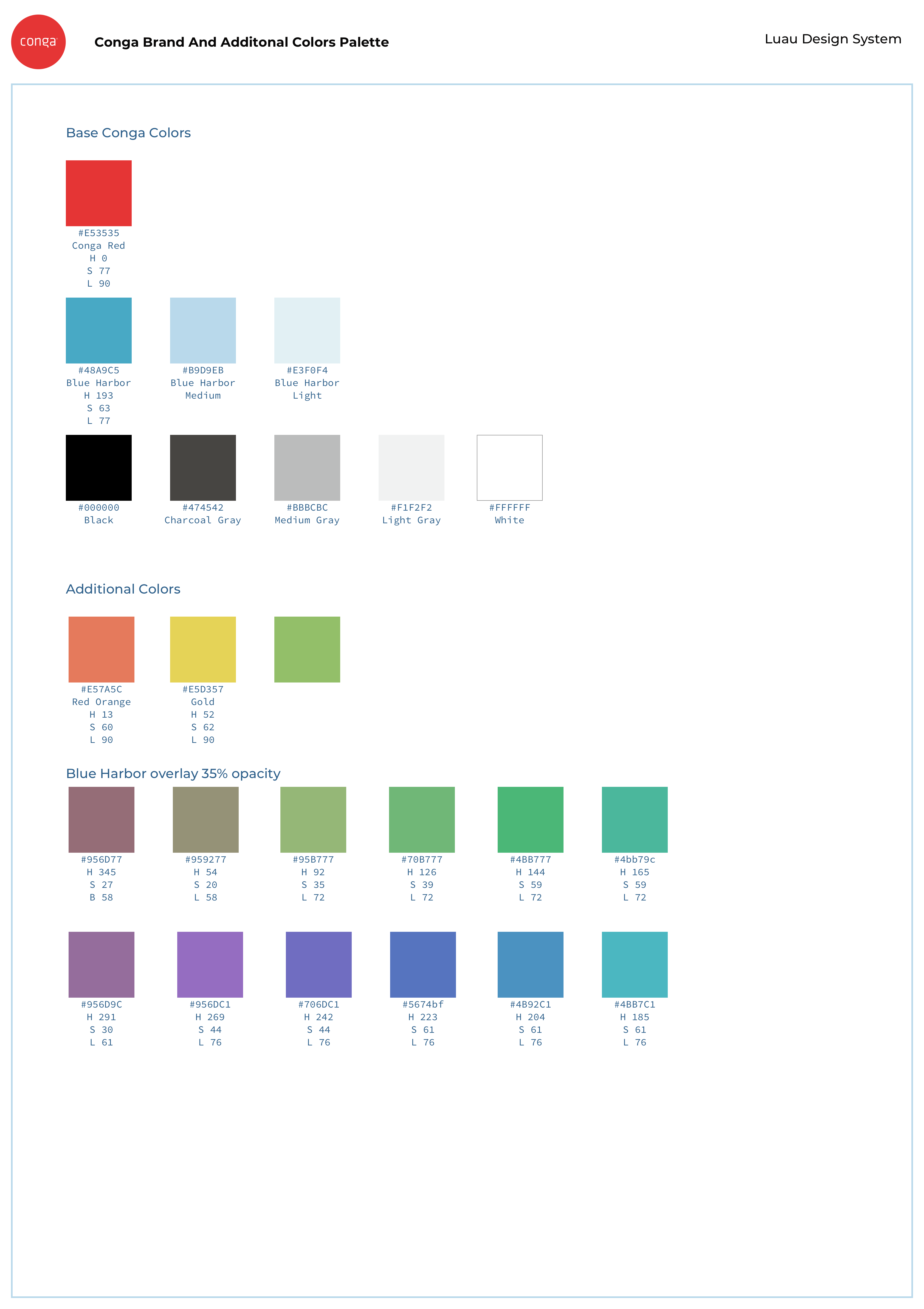 Base brand colors of the Conga Luau Design System.