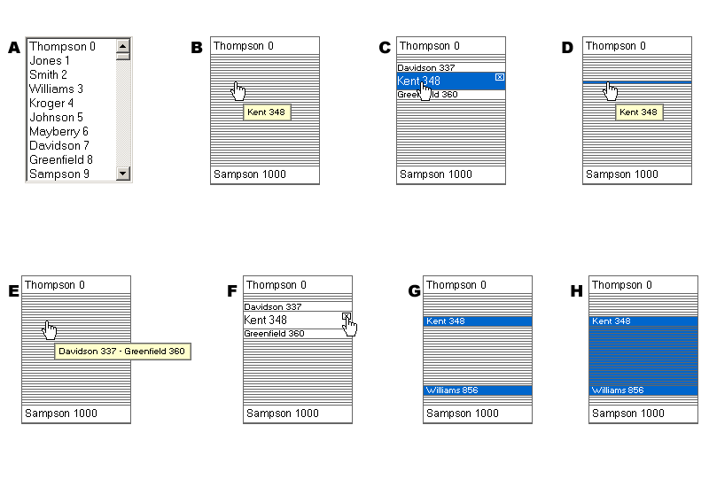 8 wireframes of my patent design in a single image.  The first screen shows the problem, the other 7 images show various states as the patent design is in use.  Versions of these were used in the actual patent submission.