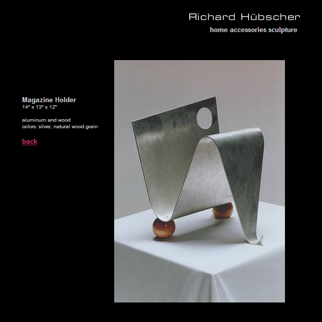 Screen capture of a detail page for the web site of sculptor, Richard Hubscher.