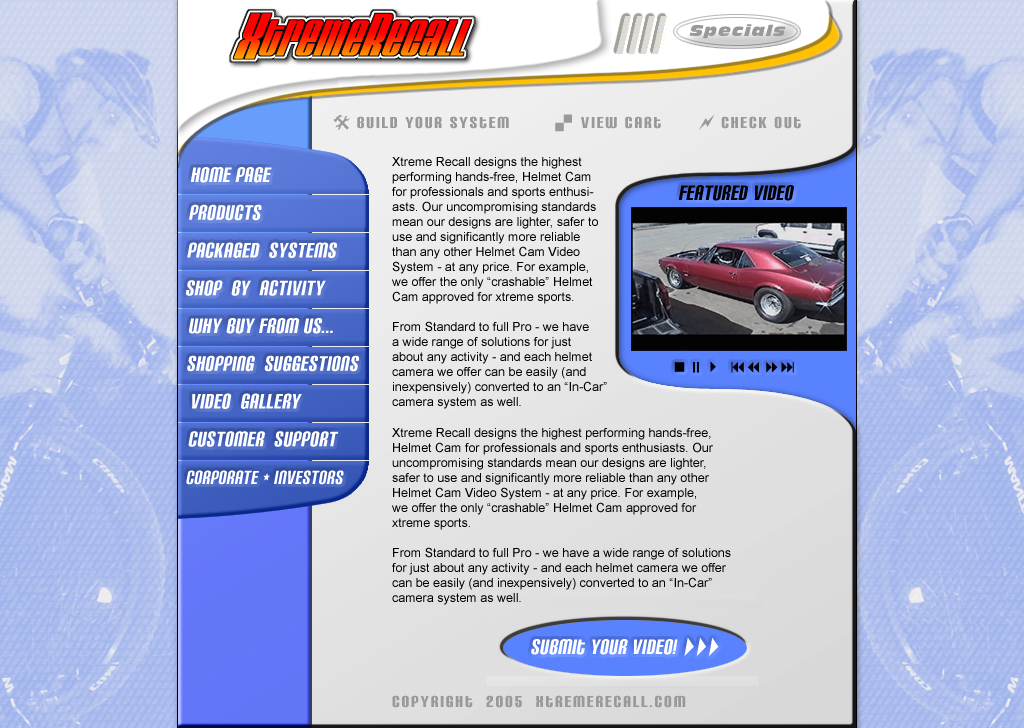 Mockup of home page for Xtreme Recall web site.